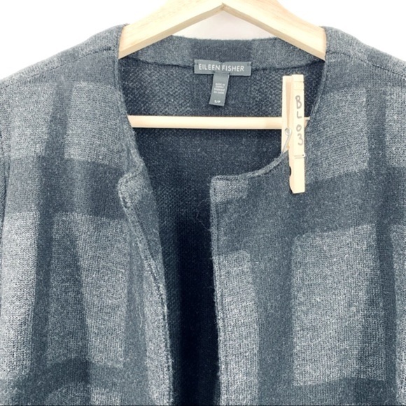 Eileen Fisher Merino Wool Longline Cardigan Shacket Open Front Plaid Coat - Picture 4 of 4